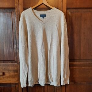 Fairlane Cotton Cashmere Blend Tan V-neck Knit Sweater Size XXL